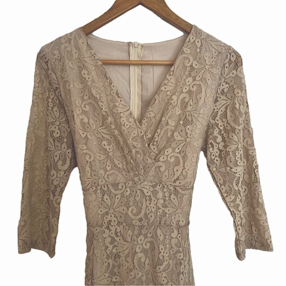 NEW ECRU Size 10 or 12. Lace Midi long sleeve v-neck special occasion Dress NWT - Picture 4 of 12